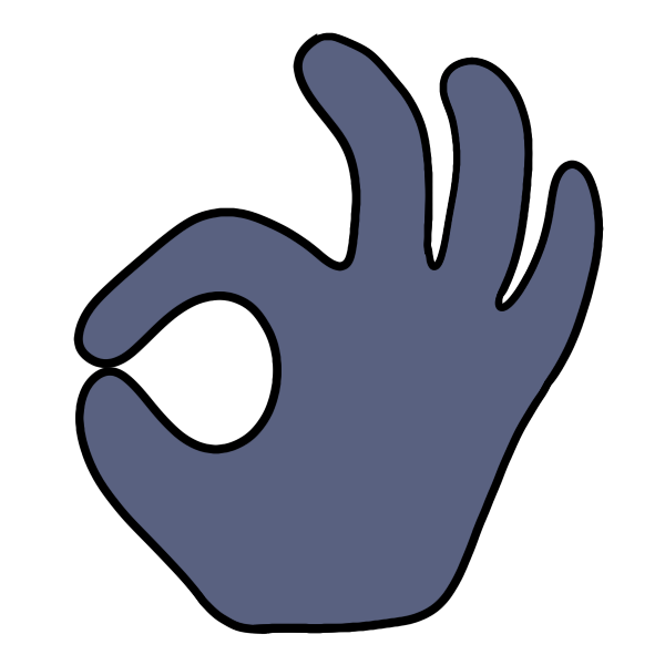 a purple hand shape making an okay signal thumb and forefinger together in a circle and three other fingers curved and extended.